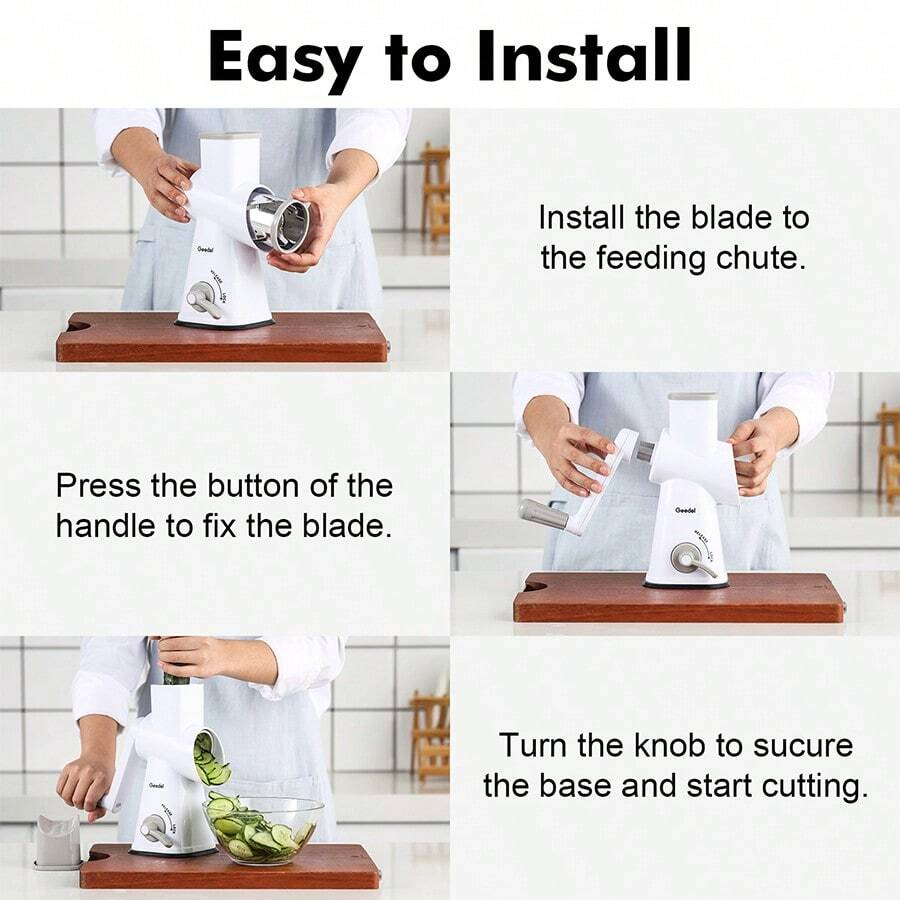 Geedel Rotary Cheese Grater | Mandoline Vegetable Slicer with 3 Detachable Drum Blades, Dishwasher Safe