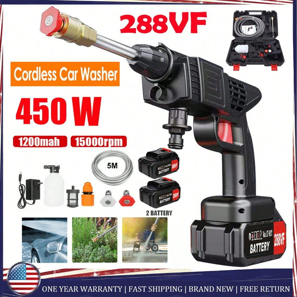 Battery‑Powered High Pressure Spray Gun, Cordless Portable Power Washer for Car, Yard & Outdoor Cleaning