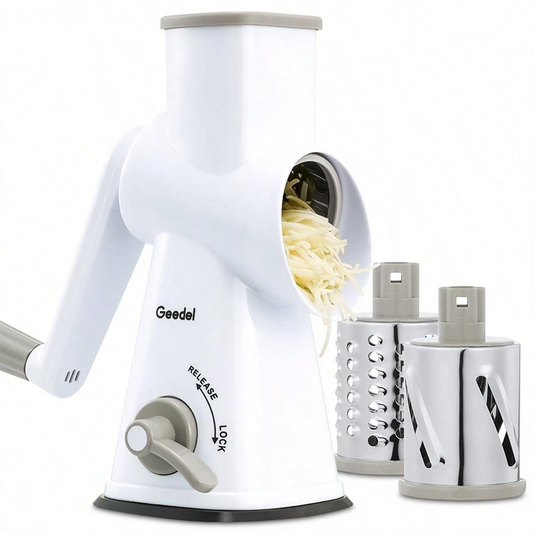 Geedel Rotary Cheese Grater | Mandoline Vegetable Slicer with 3 Detachable Drum Blades, Dishwasher Safe