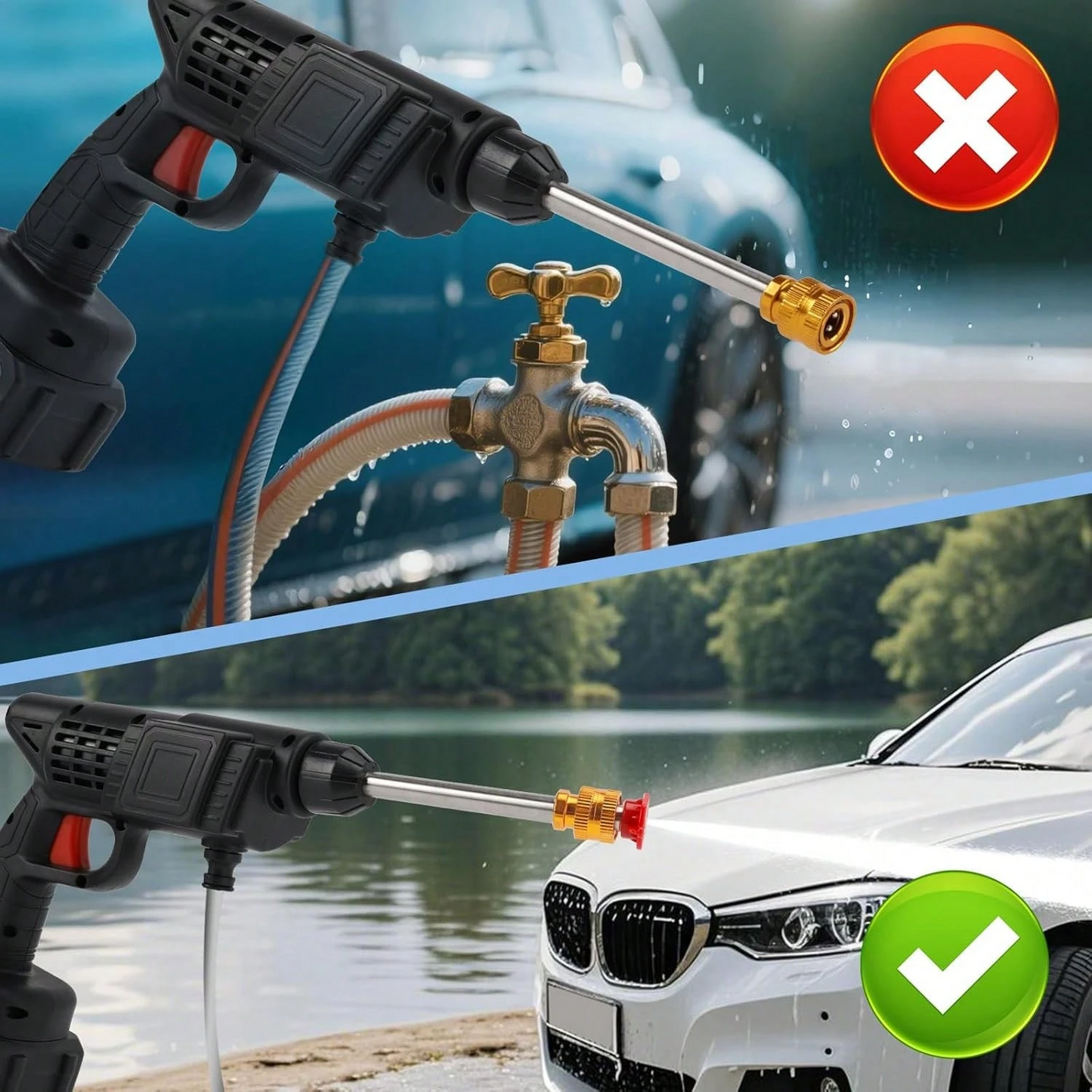 VIELSPU Power Blaster Plus | Cordless Portable High Pressure Spray Gun, Electric Car Washer Cleaner with Hose
