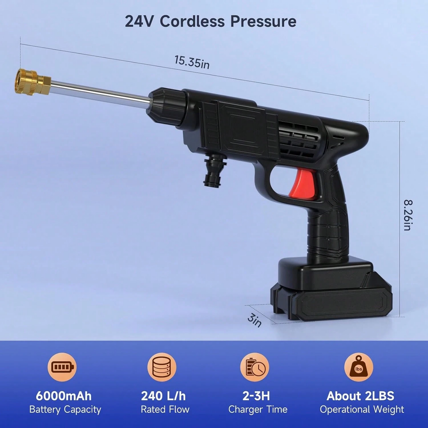 VIELSPU Power Blaster Plus | Cordless Portable High Pressure Spray Gun, Electric Car Washer Cleaner with Hose