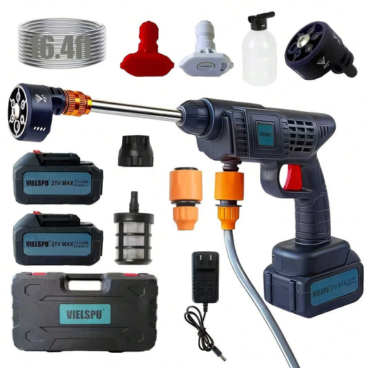 VIELSPU Power Blaster Plus | Cordless Portable High Pressure Spray Gun, Electric Car Washer Cleaner with Hose