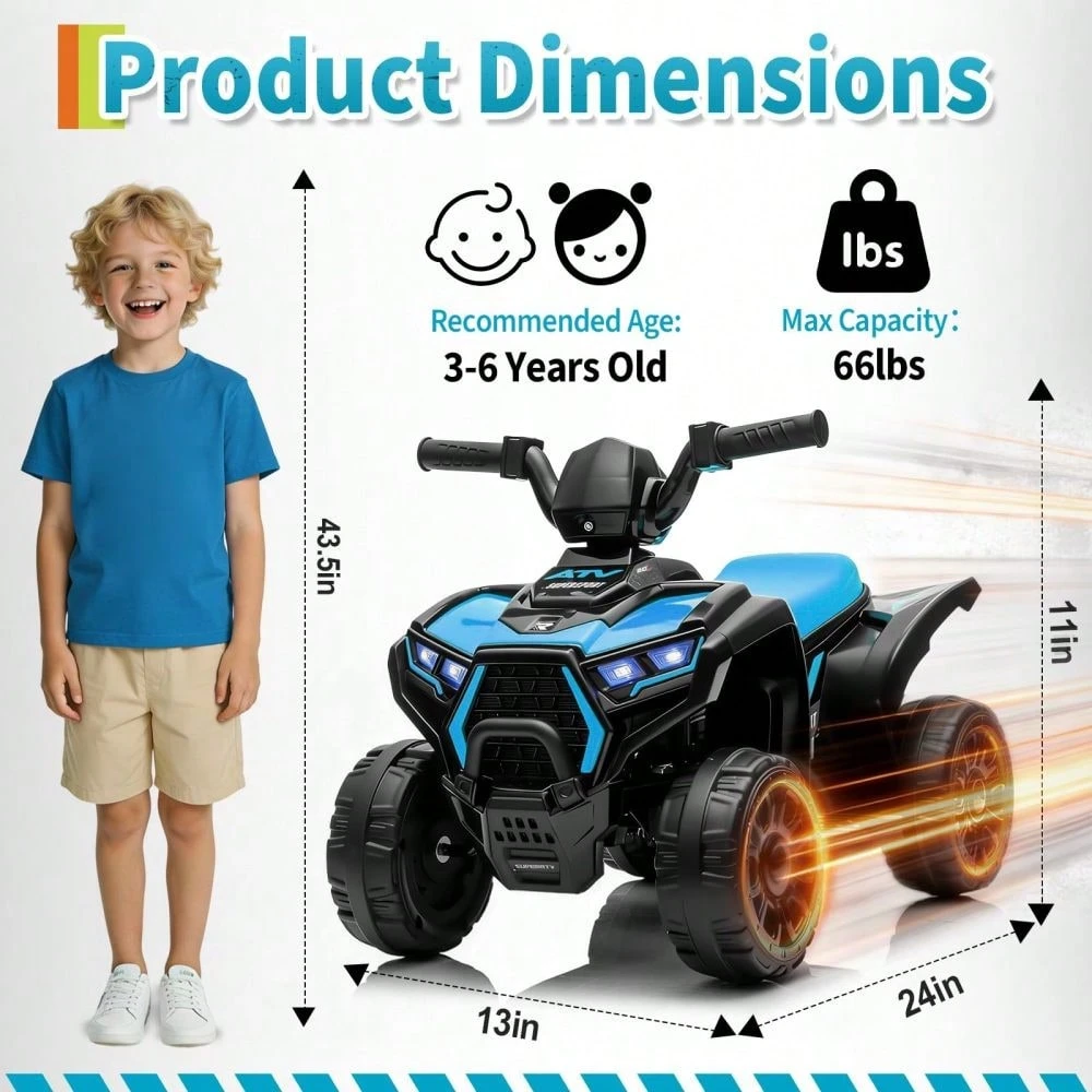 Soonbuy 6V Battery Powered Kids ATV | Toddler Electric 4 Wheeler Ride On Toy with Lights & Music, Up to 3.5mph