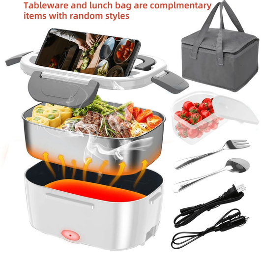 3‑in‑1 Electric Heated Lunch Box | 12V/24V Car & 110V Home Use, 2 Stainless‑Steel Containers for Work, Camping & Road Trips