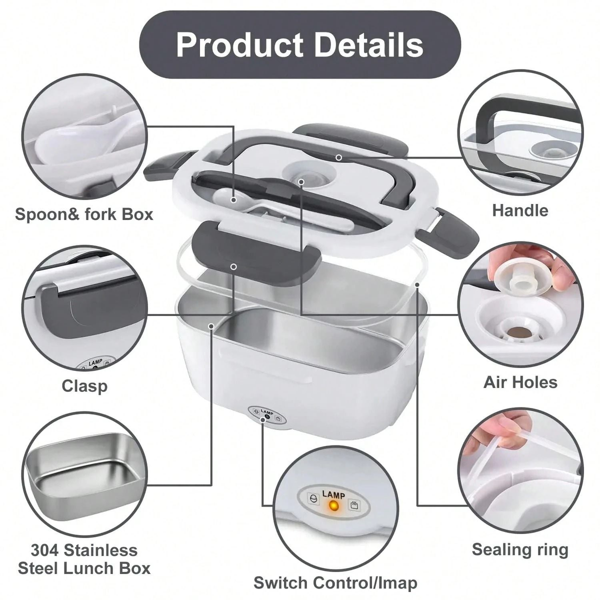 3‑in‑1 Electric Heated Lunch Box | 12V/24V Car & 110V Home Use, 2 Stainless‑Steel Containers for Work, Camping & Road Trips