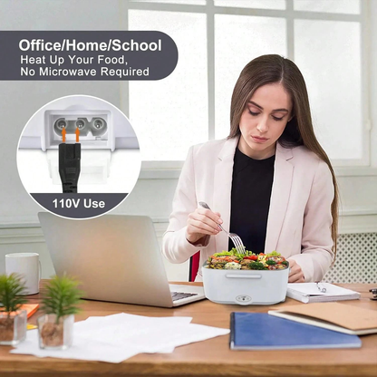 3‑in‑1 Electric Heated Lunch Box | 12V/24V Car & 110V Home Use, 2 Stainless‑Steel Containers for Work, Camping & Road Trips