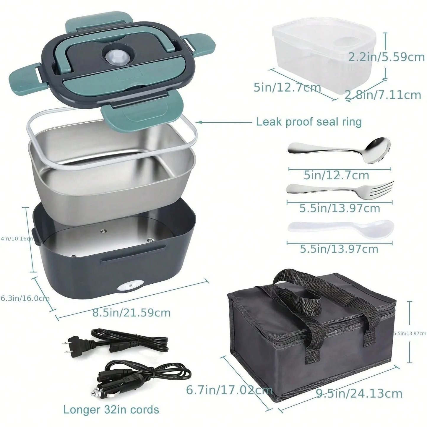 3‑in‑1 Electric Heated Lunch Box | 12V/24V Car & 110V Home Use, 2 Stainless‑Steel Containers for Work, Camping & Road Trips