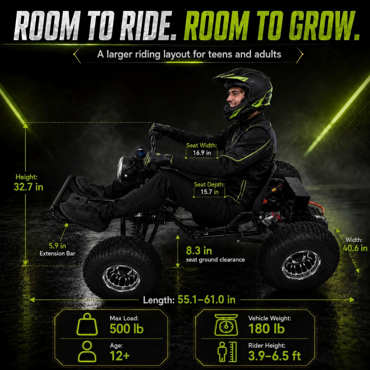48V 20Ah Electric Off‑Road Go Kart｜Peak 4000W, 31 MPH, 30‑Mile Range for Adults Teens