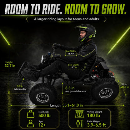 48V 20Ah Electric Off‑Road Go Kart｜Peak 4000W, 31 MPH, 30‑Mile Range for Adults Teens