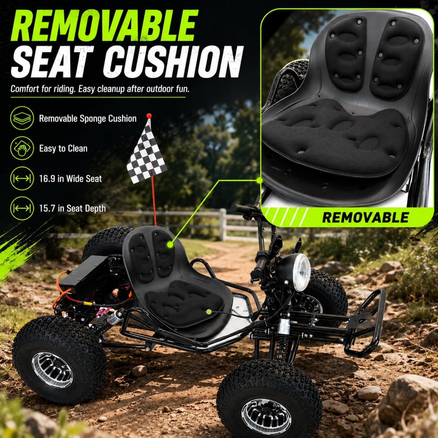 48V 20Ah Electric Off‑Road Go Kart｜Peak 4000W, 31 MPH, 30‑Mile Range for Adults Teens