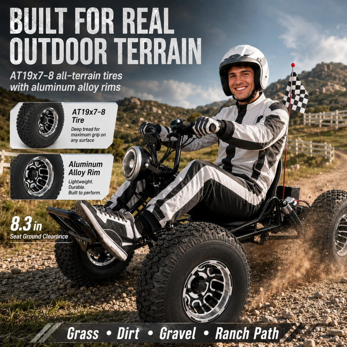 48V 20Ah Electric Off‑Road Go Kart｜Peak 4000W, 31 MPH, 30‑Mile Range for Adults Teens