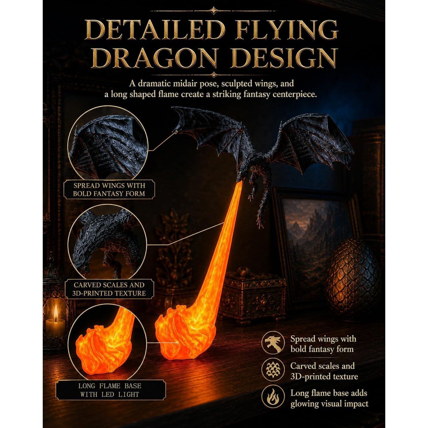 Dragon Bookshelf Hut | 3D Printed Spitfire Fantasy Ornament, Unique Gift for Book Lovers
